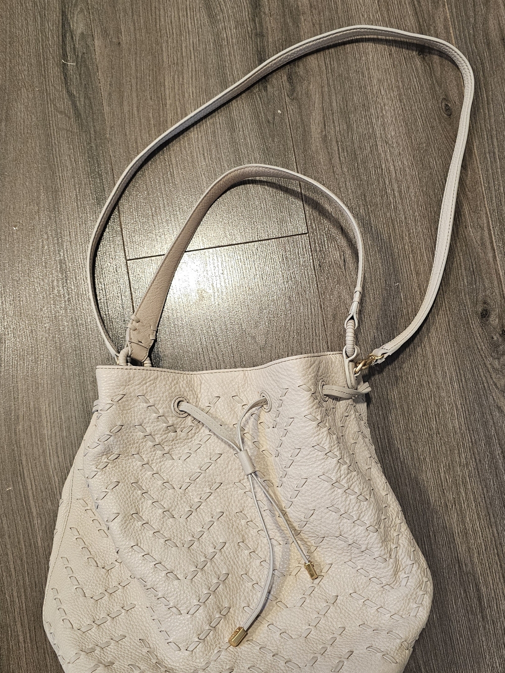 Lauren Ralph Lauren Cream Drawstring Shoulder Bucket Bag -
